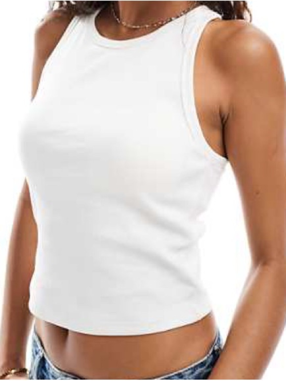 Women’s White Ribbed Crop Tank – Sleeveless Crewneck